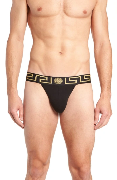 Versace Greek Key Low-rise Jock Strap In Black_gold_greek_key