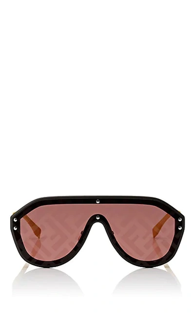 Fendi Unisex Logo Print Shield Sunglasses 99mm In Brown/gold