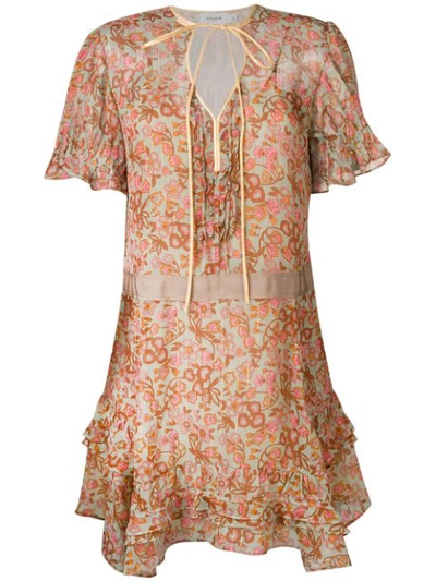 Coach Retro Floral Print Dress In Brown - Size 04