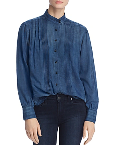 Rebecca Taylor Pleated Tissue Denim Top In Giverny Wash