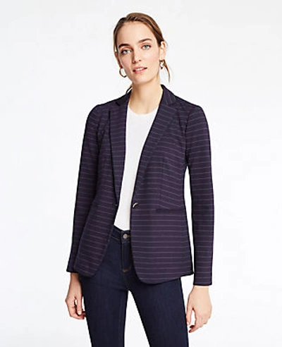 Ann Taylor The Petite Striped Knit Blazer In Forever Navy