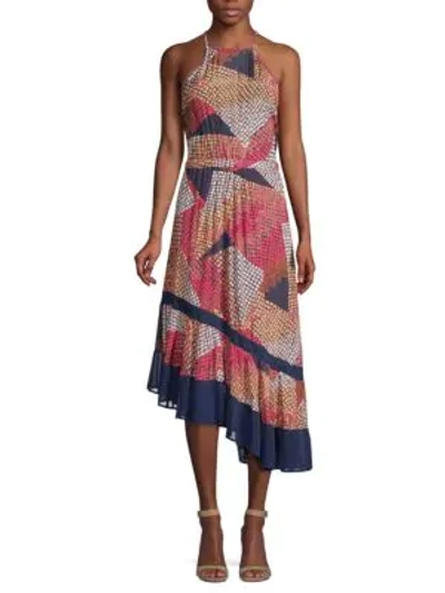 Ramy Brook Calliope Geometric Asymmetric Hem Dress In Pink Combo