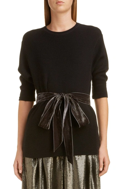 Marc Jacobs Runway Waffle-knit Cashmere-blend Crewneck Bow Sweater In Black