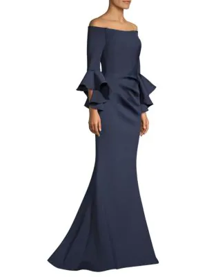 jovani off shoulder bell sleeve gown