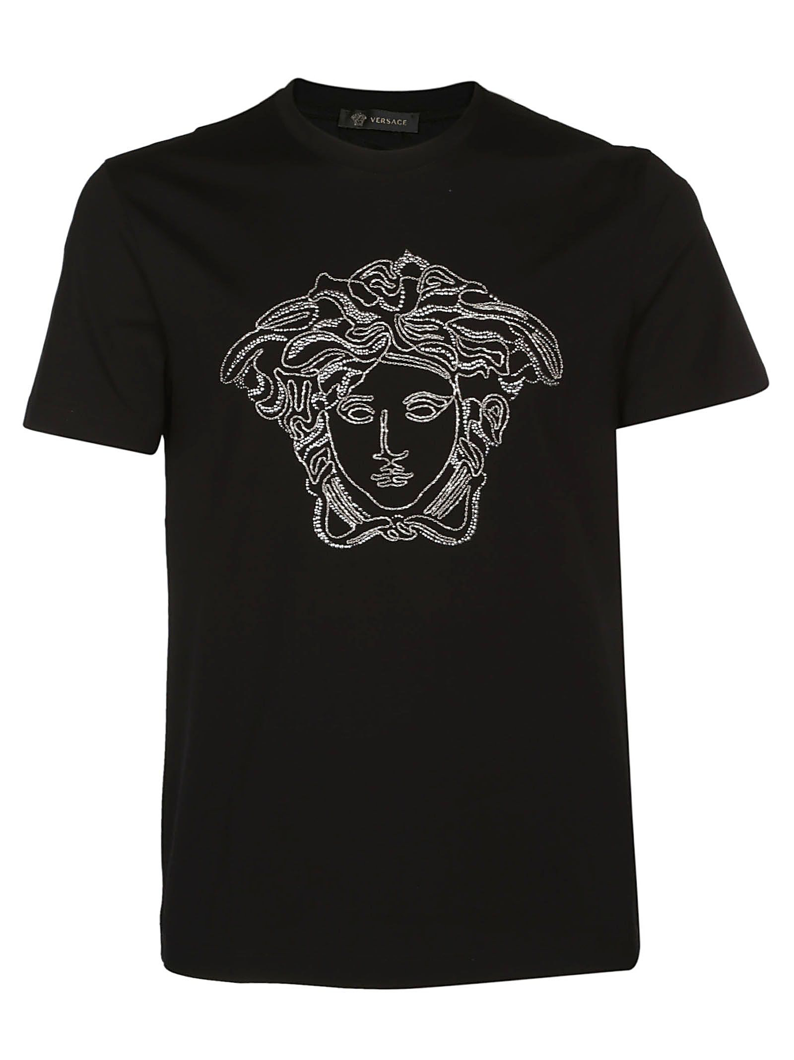Versace Medusa Crystal Embellished T-shirt In Black | ModeSens