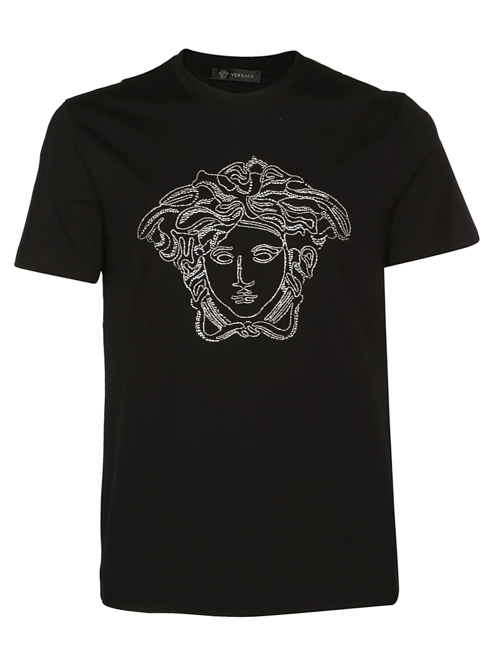 Versace Medusa Crystal Embellished Tshirt In Black ModeSens