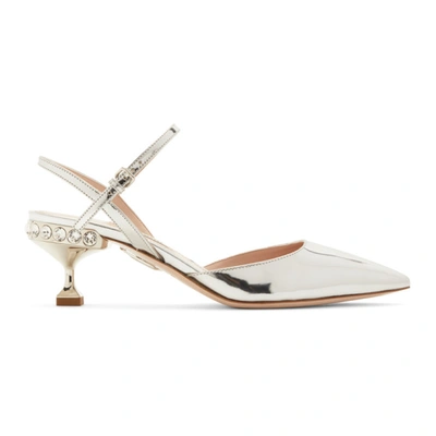 Miu Miu Slingback-pumps Mit Verziertem Absatz In Metallic