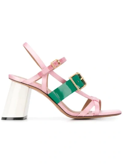 Marni Satin And Leather Block-heel Sandals In Pink