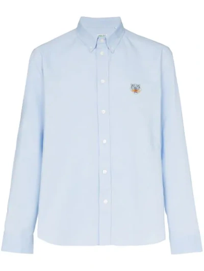 Kenzo Embroidered Tiger Cotton Shirt In Blue