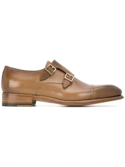 Santoni Double-buckled Monk Shoes In Brown