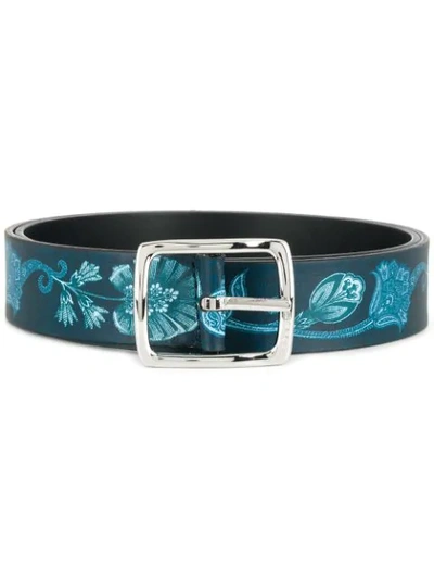 Etro Branded Print Belt In Blue
