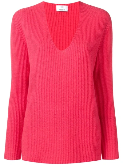Allude Long-sleeve Fitted Sweater - Pink
