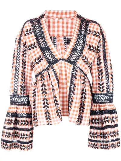 Dodo Bar Or Embroidered Checked Blouse In Orange