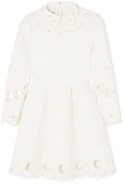 Valentino Eyelet-embroidered Collared Mini Dress In Ivory