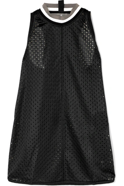 Adidas By Stella Mccartney Train Ribbed Knit-trimmed Climalite Mesh Tank In Black