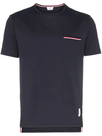 Thom Browne Short Sleeve Chest Pocket Cotton T In Blue