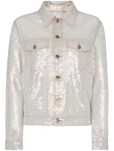 Ashish Sequin Embellished Collared Denim Style Jacket In Metallic