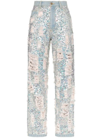 Ashish Sequin Embellished Ripped Boyfriend Jeans In Metallic