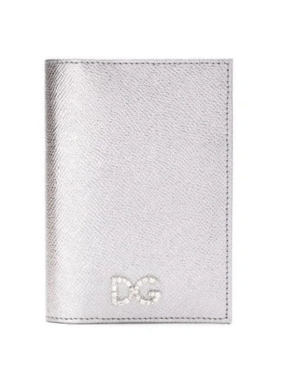 Dolce & Gabbana Crystal Embellished Logo Wallet In Silver