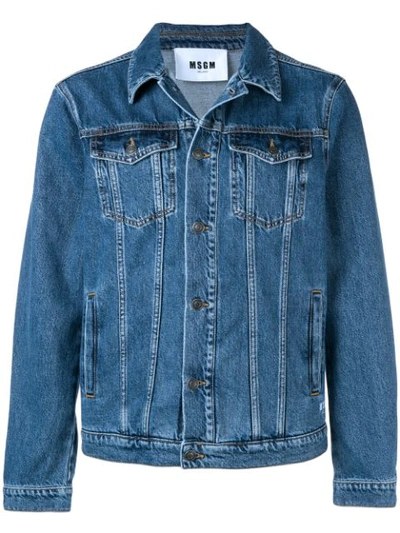 Msgm Logo-print Denim Jacket In Blue