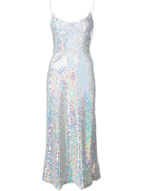 silver holographic sequin dress