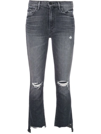 Mother Distressed Cropped Jeans In Grey