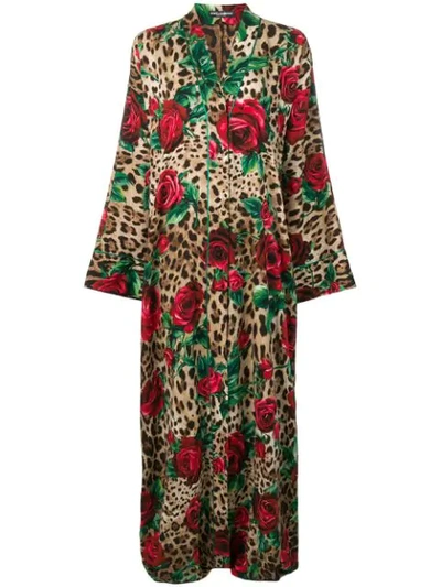 Dolce & Gabbana Long Leopard Print Kimono In Brown