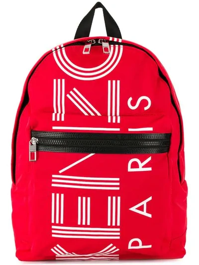 Kenzo Logo Print Backpack In Red