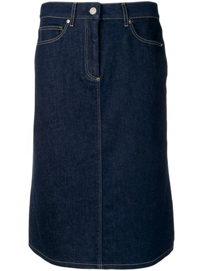 Calvin Klein Denim Pencil Skirt In Blue