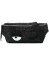 Chiara Ferragni Flirting Glitter Belt Bag In Black