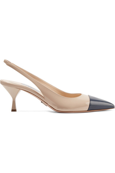 Prada 65 Two-Tone Patent-Leather Slingback Pumps In Neutral | ModeSens