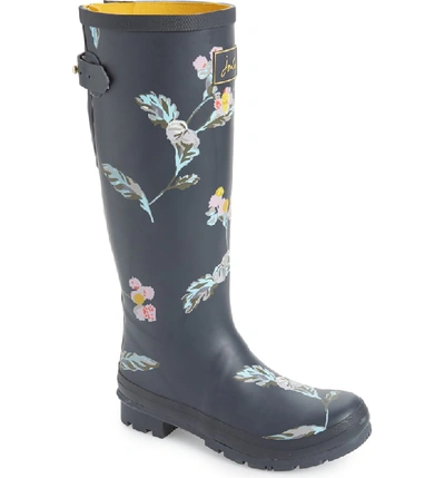 Joules 'welly' Print Rain Boot In Grey Swanton Floral