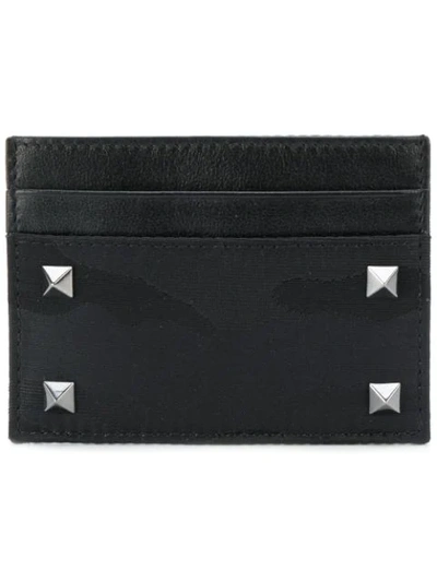 Valentino Garavani Rockstud Camouflage-jacquard Cardholder In Black