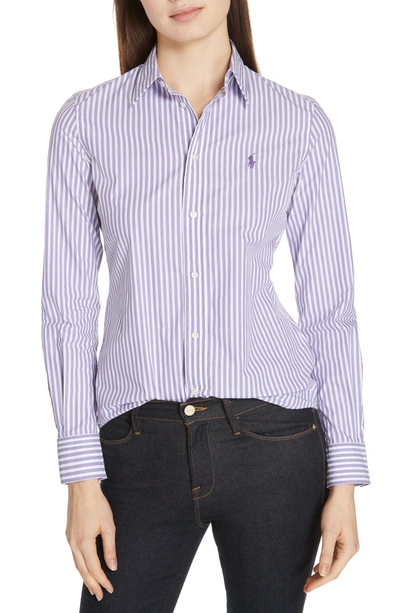 Polo Ralph Lauren Slim Chambray Shirt In Purple/ White
