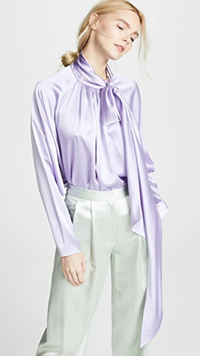 Adam Lippes Pussy-bow Silk-satin Blouse In Lavender