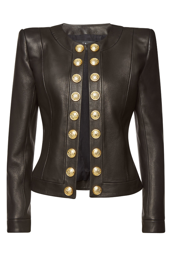 Balmain Leather Jacket With Embossed Buttons In Black | ModeSens