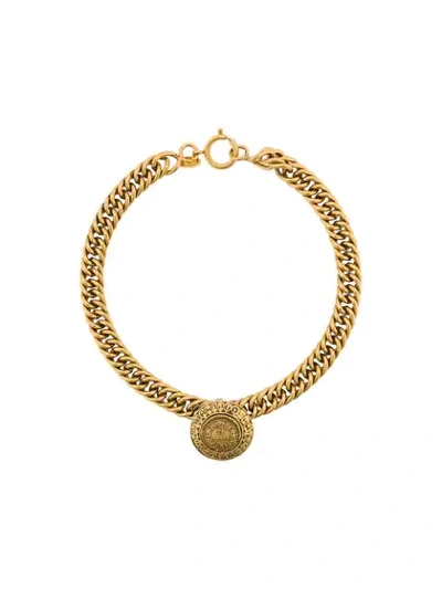 Pre-owned Chanel 1980s Medallion Curb-chain Necklace In Gold