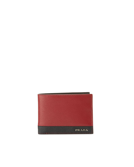 Prada Two-tone Saffiano Wallet, Black/red | ModeSens