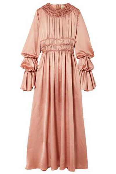Roksanda Zoya Ruched Silk-satin Maxi Dress In Antique Rose