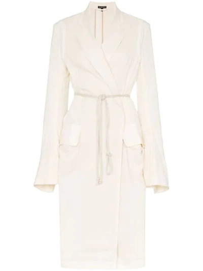 Ann Demeulemeester Loose Fit Tie Waist Mid-length Trench Coat In Neutrals