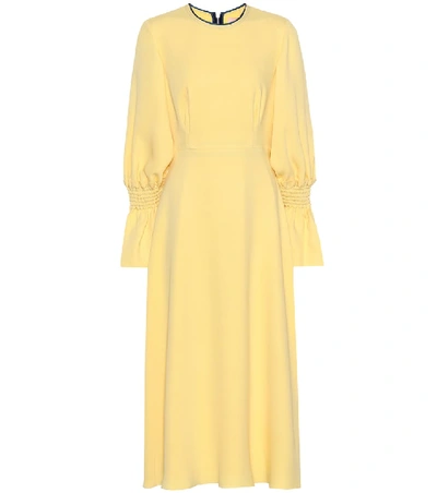 Roksanda Duana Shirred-cuff Fluted Silk-georgette Dress In Pastel Yellow