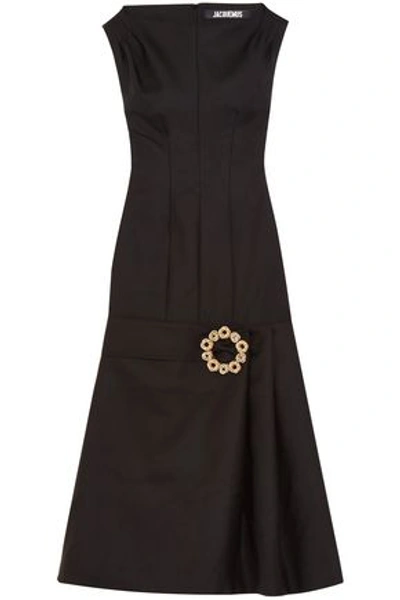 Jacquemus Woman La Robe Claude Embellished Wool And Cotton-blend Midi Dress Black