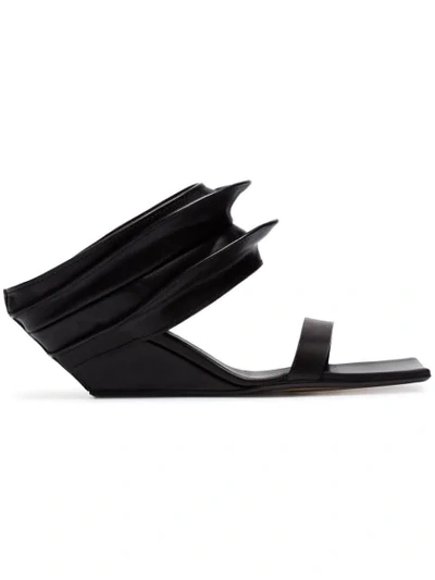 Rick Owens Black 100 Strappy Wedge Mule Leather Sandals