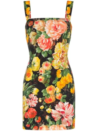 Dolce & Gabbana Cady Floral Print Sleeveless Mini Dress In Yellow