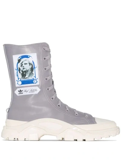 Adidas Originals Adidas By Raf Simons White And Grey X Raf Simons Detroit Leather High Top Sneakers In Grey Soft Cream
