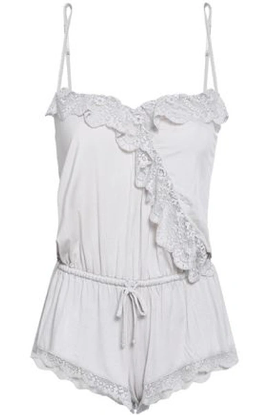 Eberjey Woman Lace-trimmed Stretch-cotton Jersey Playsuit Light Gray