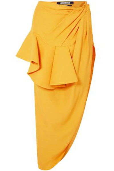 Jacquemus Woman La Jupe Sol Asymmetric Ruffled Canvas Maxi Skirt Marigold