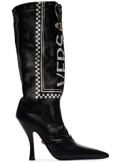 Versace Black Logo 105 Leather Boots