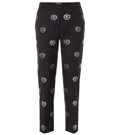Burberry Embellished Mid-rise Wool Pants In Blue