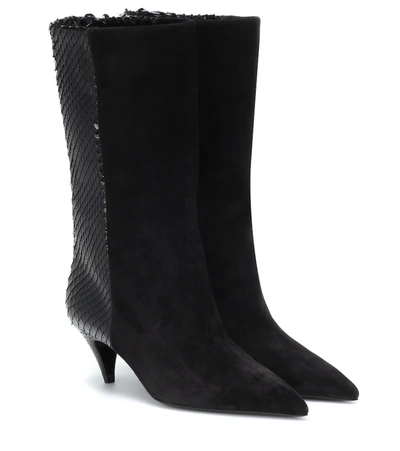 Saint Laurent Charlotte Python And Suede Boots In Black